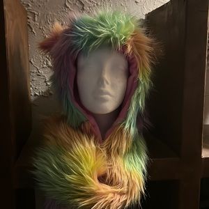 Faux Fur Pastel Rainbow Scarf Hat 🍭💖